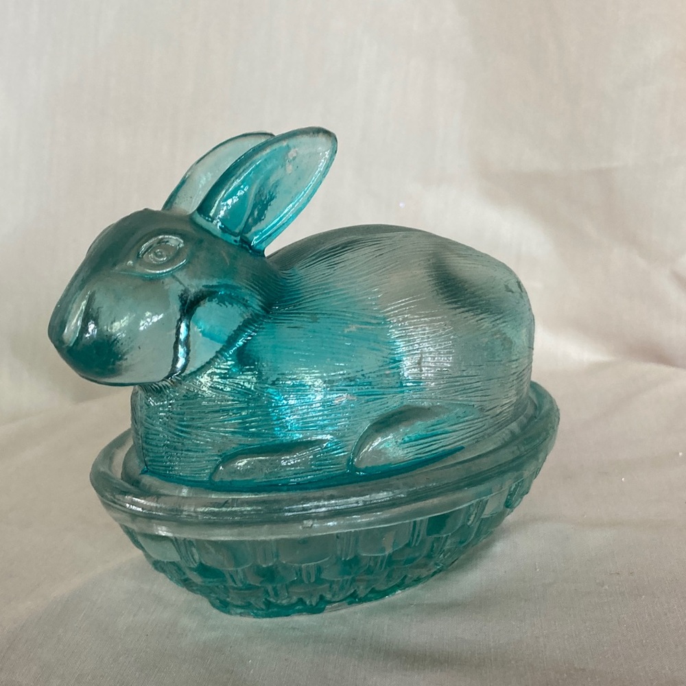 Vintage nested bunny rabbit glass candy dish
